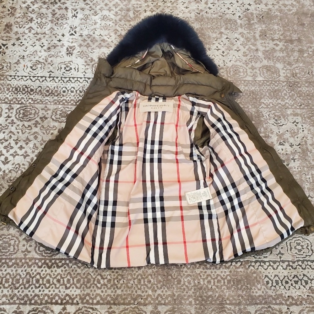 Burberry Brit Cornsdale Belted Puffer Coat with Fox Fur Trim Hood Size XL - Picture 3 of 4
